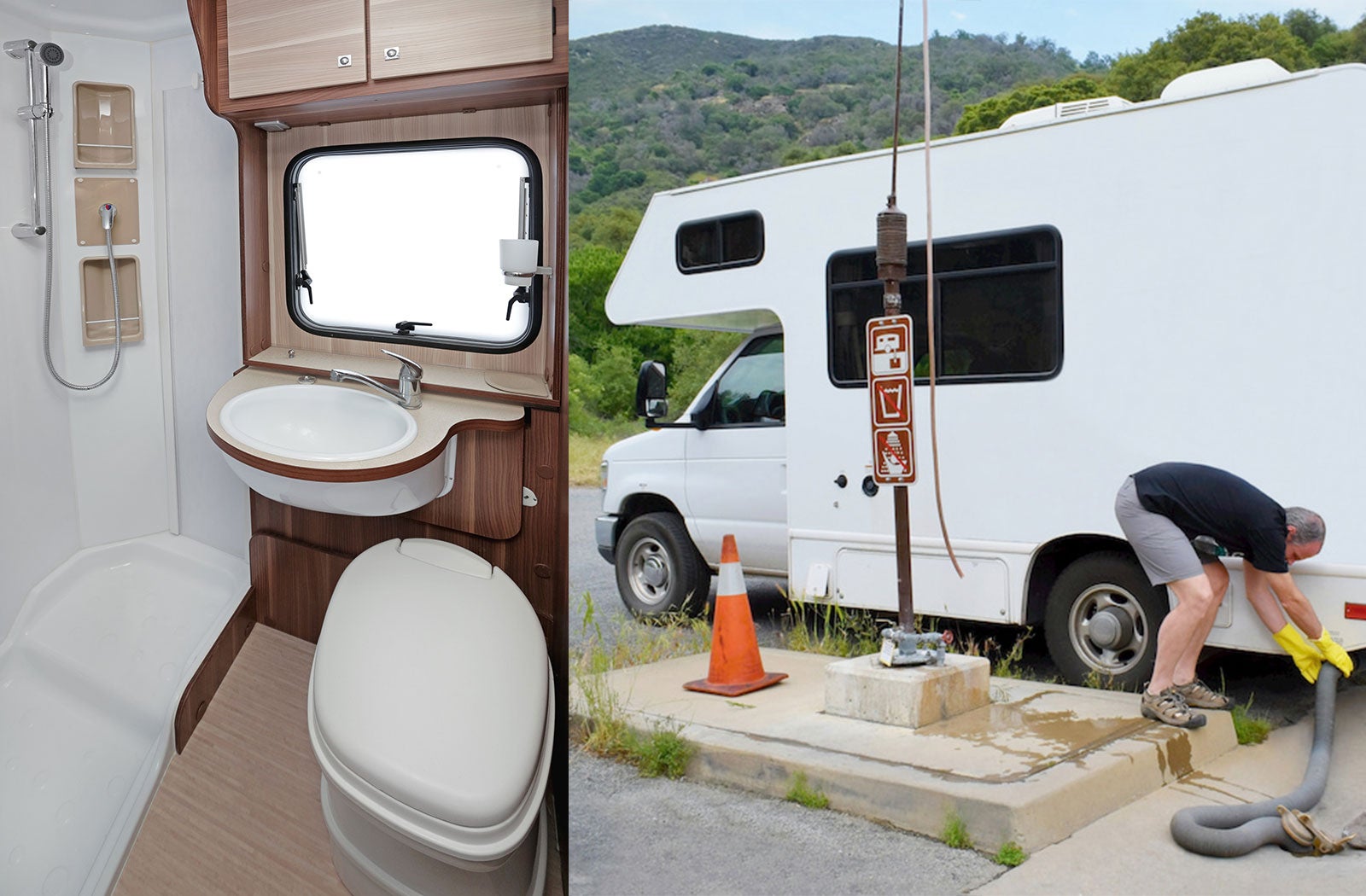 Portable RV/camper toilet and holding tank setup in Kennewick, Washington